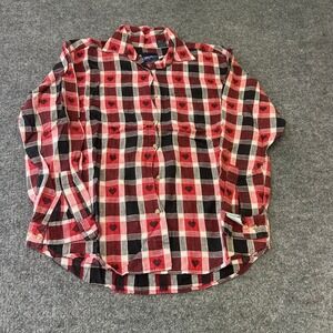 Company One Button Down Womens Size L Red Plaid Cotton Heart Embroidered Shirt